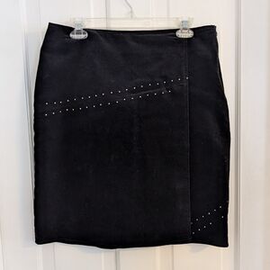 VTG Esprit Faux Suede Skirt SIZE 11/12 Faux Wrap Festival Whimsigoth Studs Black